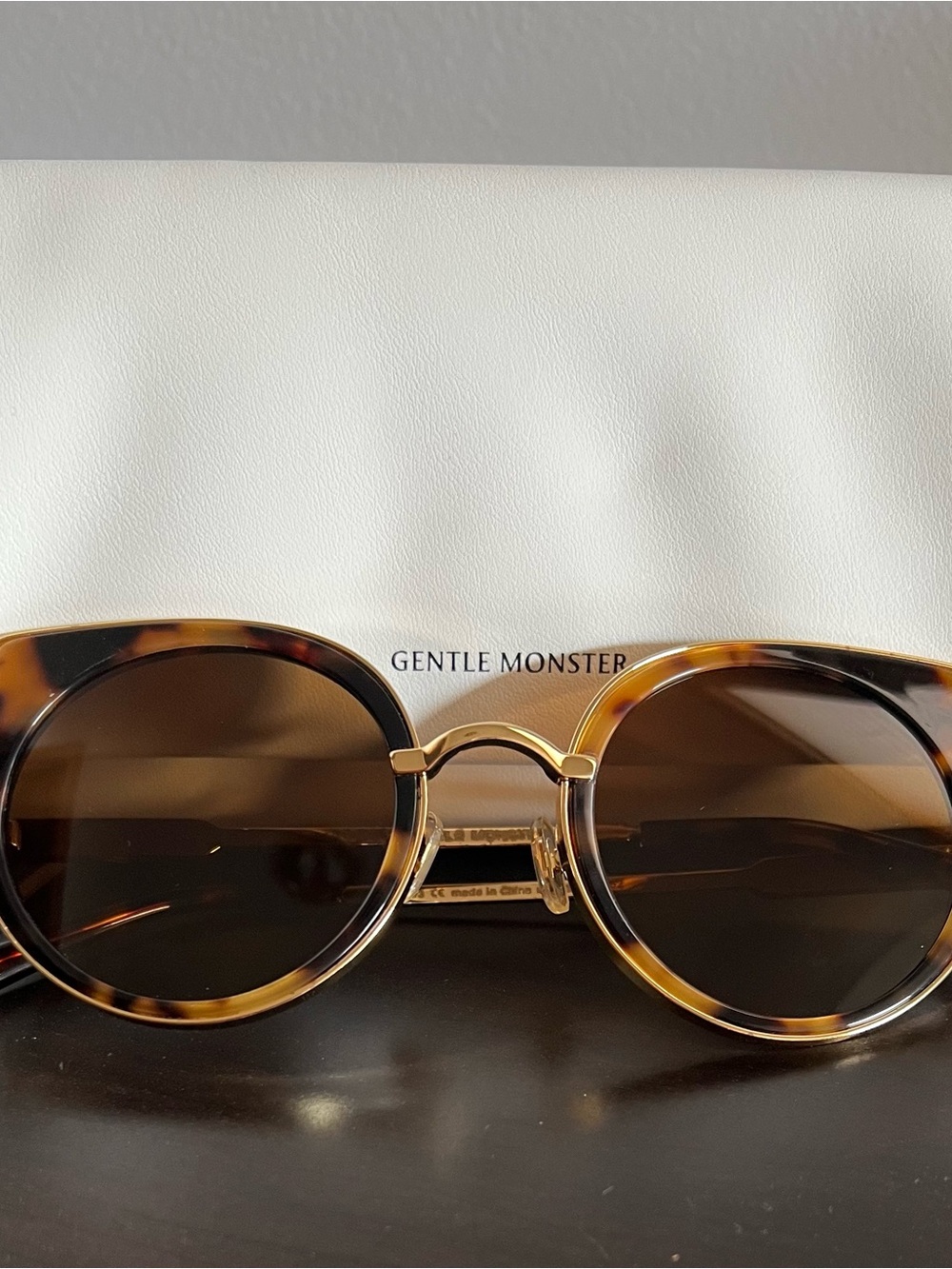 GENTLE MONSTER Gold and Tortoiseshell Slim-Arm Sunglasses